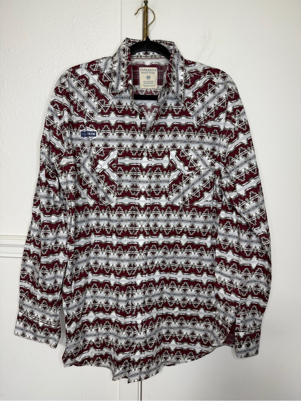 Panhandle Maroon and White Patterned button down longsleeve Shirt M
